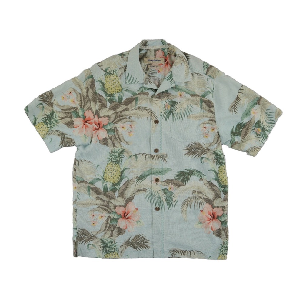 Vintage‎ Tommy Bahama Camp Shirt Men's Size Small Blue Silk Pineapple Hawaiian